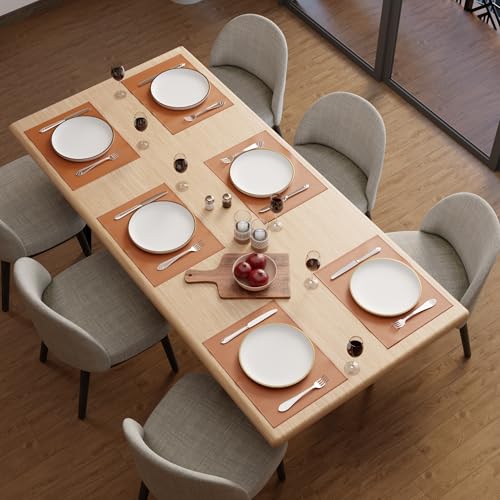 Image of Encasa XO Leather Dining Table Mats Set of 6 | Water Repellent & Heat Resistant Dining Table Mats | Washable & Easy to Clean Placemats for Kitchen Decor - 42x30 cm (Tan)