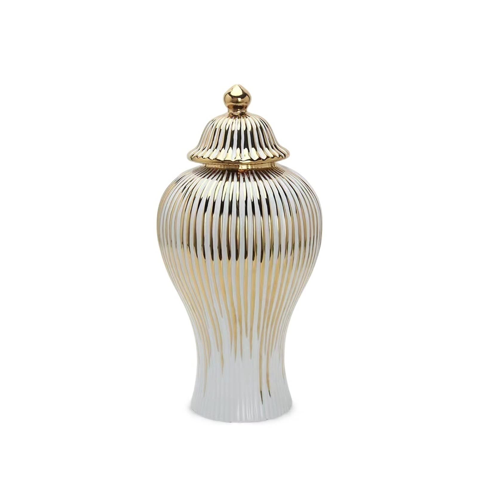 Modern Ceramic Ginger Jar Vase, Cream And Gold Ginger Jars, Decorative Jars (Size : H 30cm)