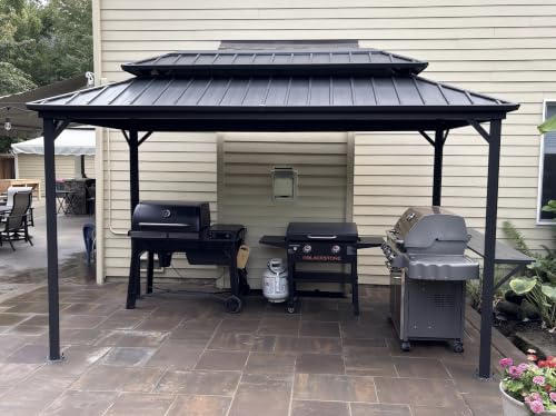 Image of PURPLE LEAF Grill Gazebo Hardtop 6.5' x 12' Aluminum Side Shelves, Gray