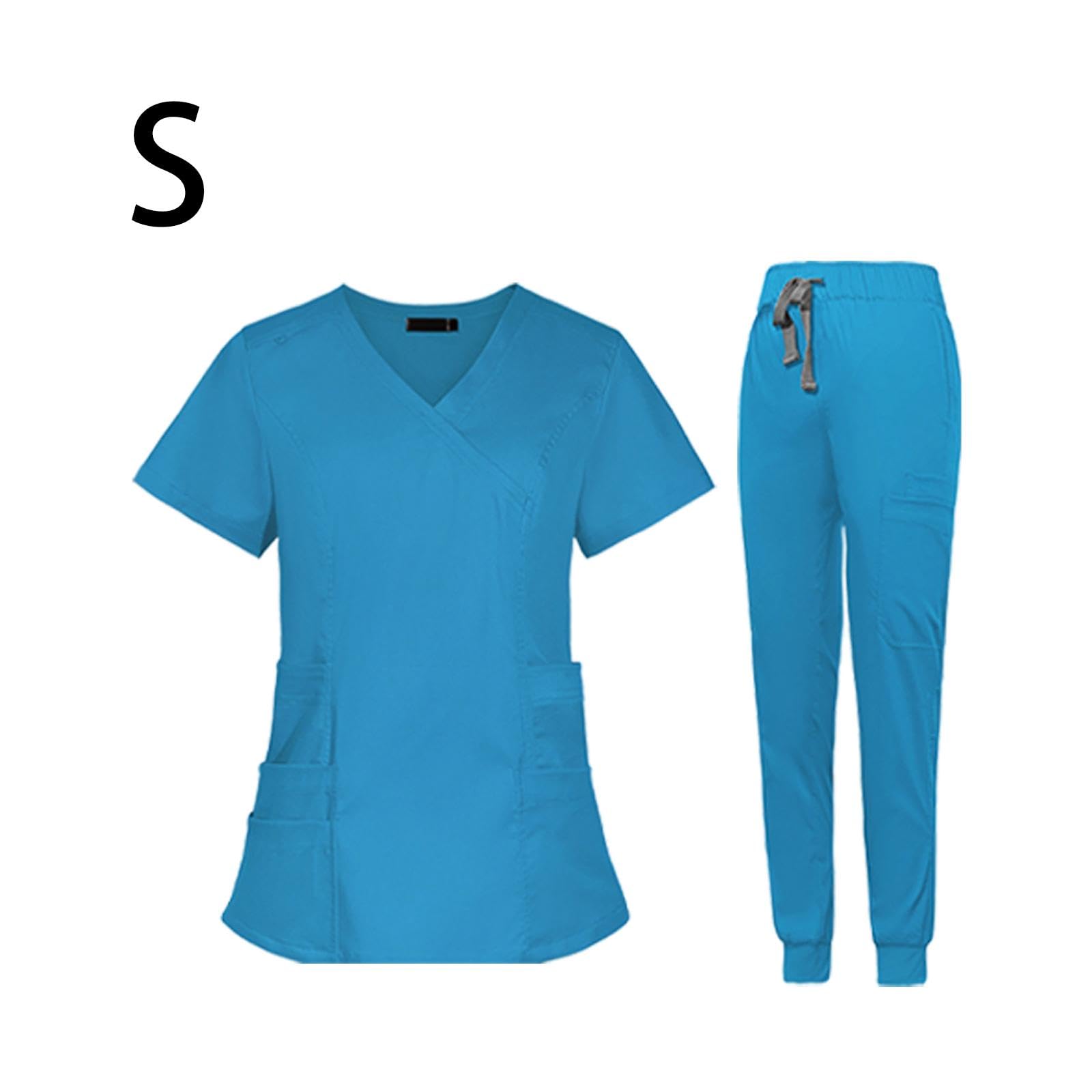 Uniforme de Enfermera con Top de Cuello en Pantalón Jogger Manga Corta y Bolsillos Prácticos Material Transpirable Adecuado para Mujeres en