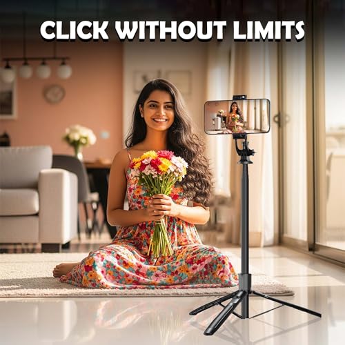 Image of Kratos K11 Long Selfie Stick Tripod Stand Aluminum 60 inch, Multifunctional Bluetooth Tripod for Mobile Phone for Vlogging, Live Stream, Selfies, 1 /4 inch Screw for Action Camera Ring Light, Gopro