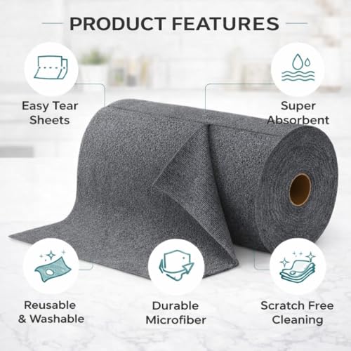 Image of PulGos ๐๐๐ฉ๐๐ฌ Microfiber Cleaning Cloth Roll - ๐๐๐ฑ๐๐๐๐ |4000x Washable -Cheaper Than Regular Cloths-Ultra Absorbent Lint-Free Rags |Tear-able Reusable Towels for Kitchen, Home, Car & Auto
