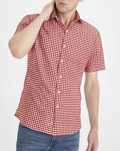Manwan walk Mens Short Sleeve Plaid Casual Button Down Shirts Gingham Regular Fit Dress Shirts4