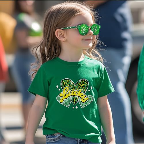 Image of Toddler Girl St Patrick's Day Shirts Cute Lucky Tshirts Cotton Short Sleeve Tees 2-10 Years