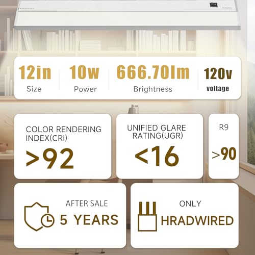 Image of Ansen Hardwired Under Cabinet Lighting, 12in 10W LED Light for Kitchen /Closet, 666.7lm, CRI>92, R9>90, Dimmable, 5 Color Temperature, 2700K-5000K(Warm White, Cool White, Daylight)
