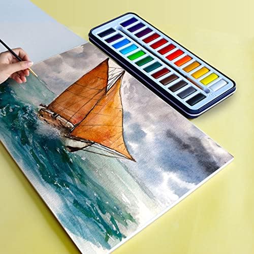 STATIONERY ISLAND Watercolour Paint Set Artist Series Painting Supplies Kit in Portable Travel Tin with Paintbrush and Mixing Palette, 24 Full Pan Sketchers' Pocket Box for Professional and Beginners
