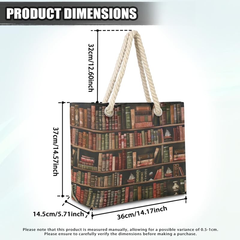 Books Theme Tote Bag Women Large Canvas Totes Purse, Reading Lover Zipper Hobo Satchel Handbag Foldable Travel Bags4