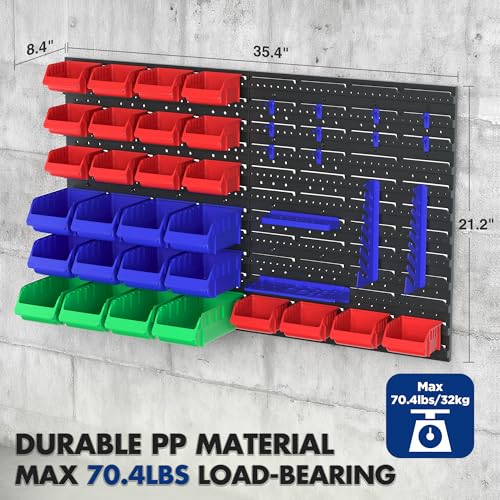 Image of WORKPRO Pegboard Organizer Wall Mounted, 44PC Tool Storage Rack with Bins and Hooks, Peg Board Wall Organizer for Garage Organization, Workshop, Craft Room, Tool Wall Storage System