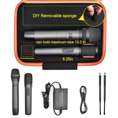 Wireless Microphone Case for JBL for Singing for TONOR for Shure for Bietrun for ALPOWL Two Microphone System DIY Foam Fits for Different Size Mic, Receiver, Audio Cable (Orange)