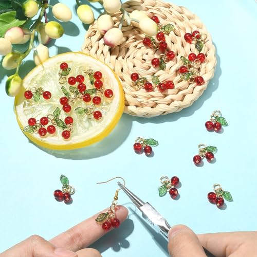 Stiesy 30Pcs Handmade Cherry Charms Red Cherry Glass Charm Pendant 3D Fruit Dangle Charms Bulk for Jewellry Making Bracelet Necklace Crafts Earring DIY - Image 4