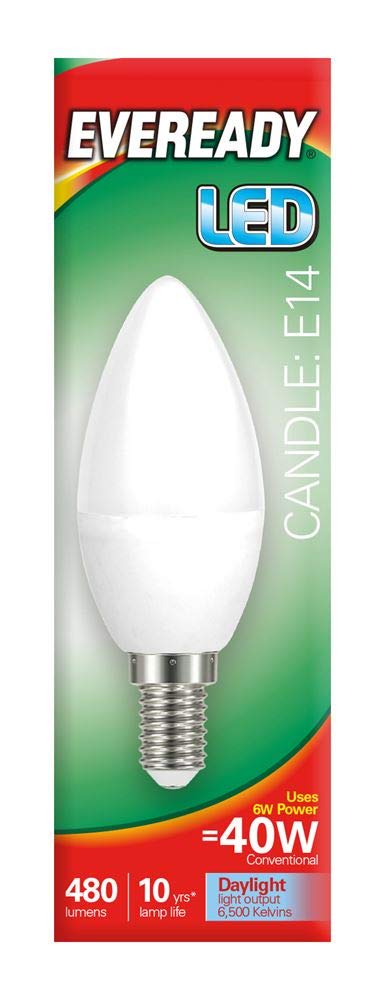 5X EVEREADY Opal Candle LED Bulb 6w SES E14 6500K Daylight 480lm