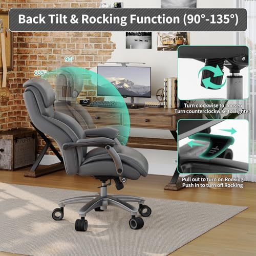 Image of Big and Tall Office Chair with Wide Area Armrest, 600lbs Heavy Duty Desk Chair with Adjustable Lumbar Support, PU Leather High Back Ergonomic Executive Computer Chair with 3'' Silent Casters