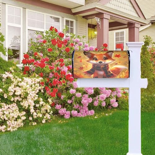 Image of Dujiea Autumn Fox Welcome Mailbox Wrap - Waterproof Magnetic Post Box Cover, Standard Size 21 inchX 18 inch Garden Yard Outside Farmhouse Home Decor