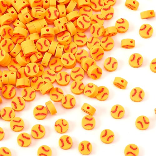 Augshy 300Pcs Softball Clay Beads for Jewelry Making Softball Polymer Clay Beads Baseball Loose Spacer Bead for Bracelets Necklaces Earrings and Crafts Supplies