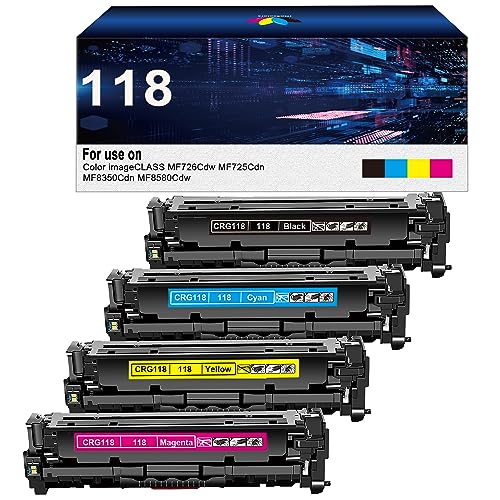 118 Toner Cartridge Replacement for Canon 118 CRG118 CRG 118 for Canon Color Imageclass MF726Cdw MF8350Cdn MF8380Cdw MF8580Cdw MF729cdw LBP622Cdw MF641Cw MF644(Black Cyan Magenta ,4 Pack)