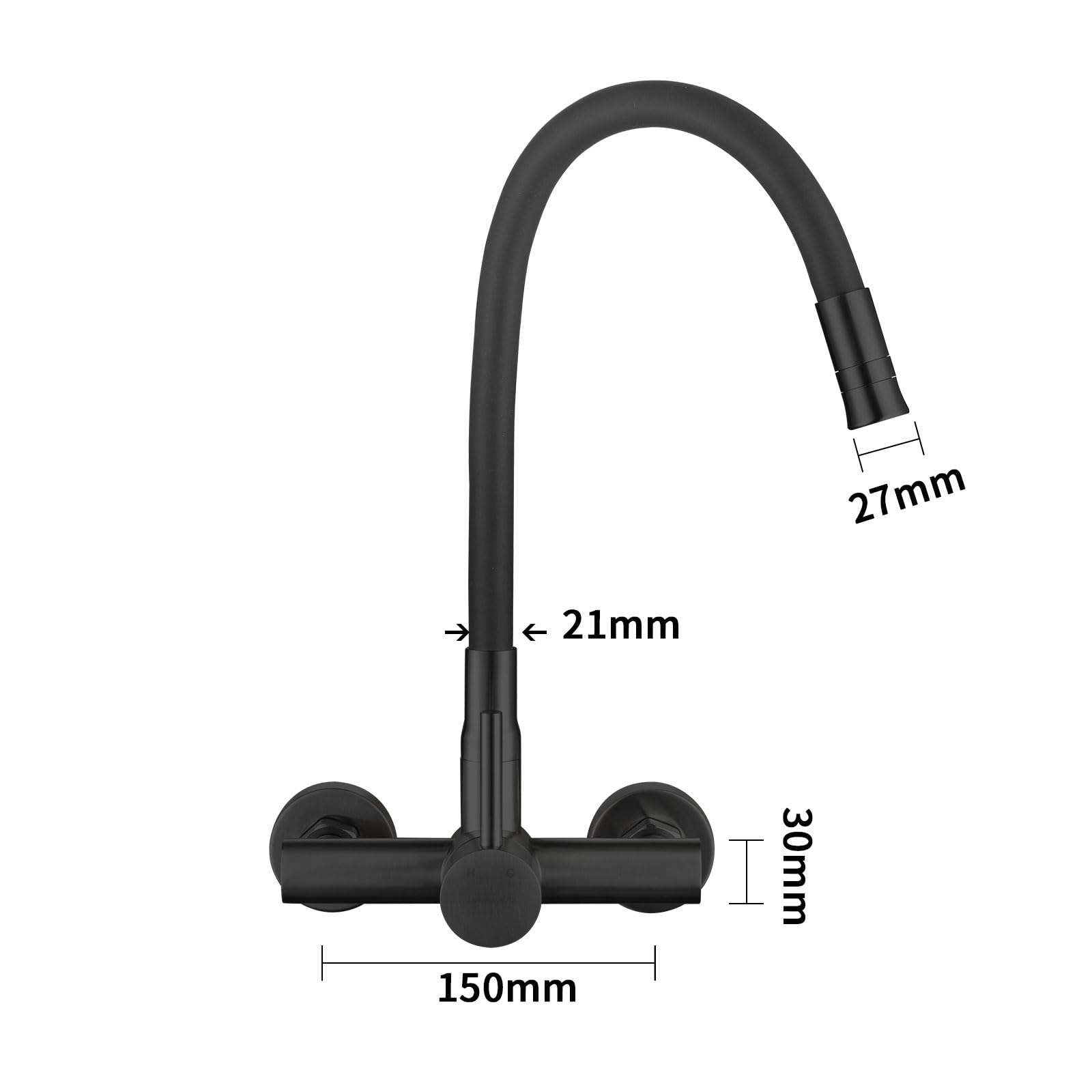 Robinet Cuisine Mural Noir avec Raccord 3/4" pour Lave-vaisselle Lave-linge | Robinet de Cuisine Evier Mural LakeBayMZC Acier Inoxydable avec Double Sortie,Mitigeur Mural avec Bec Flexible pour Cuisines