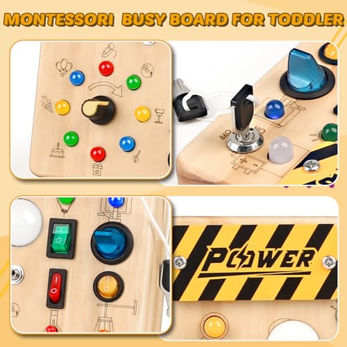 Joyreal Montessori Toddler Busy Board, 19 Led Wooden Sensory Board Educational Toy, Montessori Toys for 1-6 Year Old, Travel Toys Gifts for Toddlers Boys and Girls - Image 6