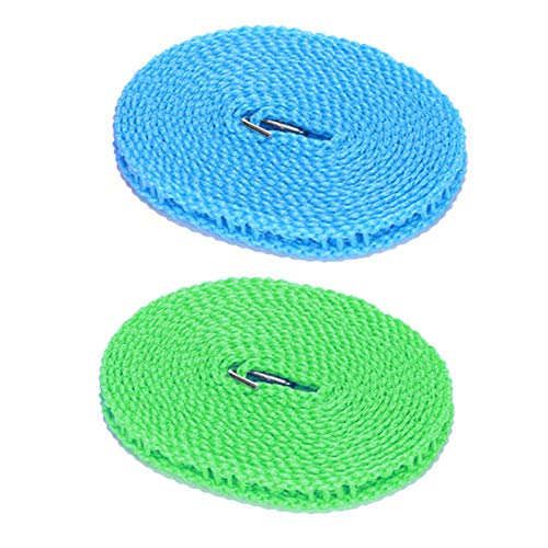 XINGSUI 2 Piezas de tendedero a Prueba de Viento, tendedero de Nailon, tendederos de Viaje portátil, Utilizado para Perchas para Acampar en Interiores y Exteriores (Azul, Verde, 5 m)