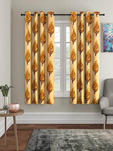 Image of Cortina Floral Printed Polyester Window Curtain for Bedroom, Living Room -Set of 2-5ft.