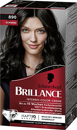 Foto von Brillance Intensiv-Color-Creme 890 Schwarz (160 ml), dauerhafte Haarfarbe mit Diamant-Glanz und Pflege-Conditioner, für 10 Wochen Farbintensität