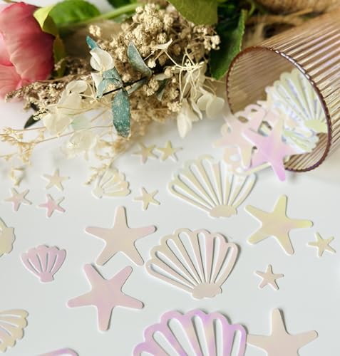 Image of Seashell Confetti Table Decor,200PCS Pink Mermaid BIrthday Party Confetti | Ideal Decor for Mermaid Birthday,Summer Beach Themed,Baby Shower,Starfish Ocean Party Decorations