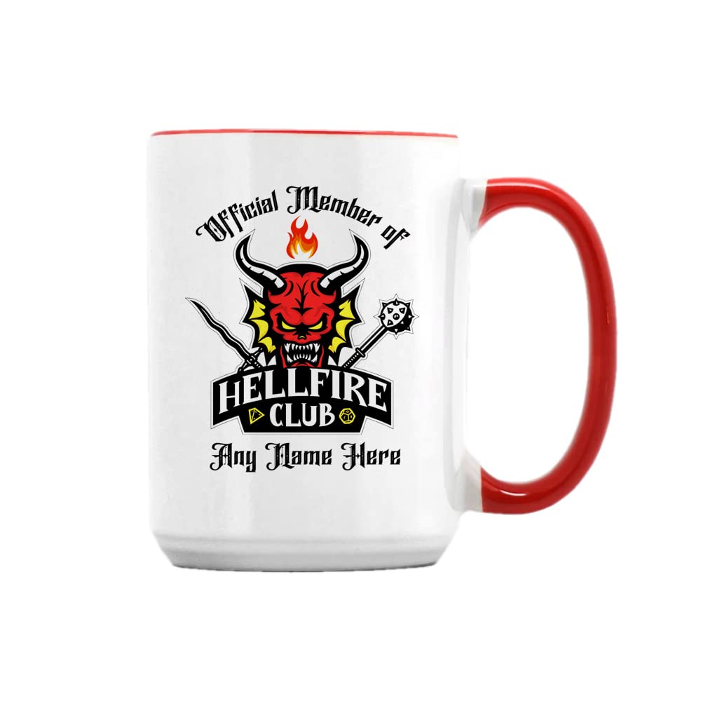 Getagift Personalised Official Member of Hellfire Club Custom Name Birthday, for Men Women Girl Boy Coffee Tea Cocoa Soup Daily use Ceramic 15oz Coffee Mug. (Red Inside)