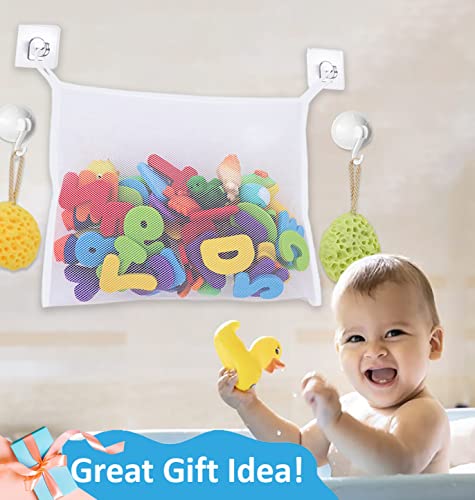 Bath Toy Net, Bath Tub Toy Holder, Mesh Bag For Bath Toys, Kids Bathtub Toy Holder Organizer, Organizador De Juguetes Para Baño, Shower Baby Bathroom Décor, Storage Caddy Basket + Suction Cups & Hooks #TOP3