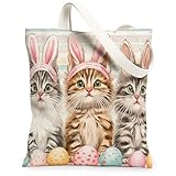 Bolsa de lona de 13 x 15 pulgadas, diseño de gato siberiano de primavera, Pascua, con diseño de gato siberiano, para compras, bonito y divertido huevos, gatito, reutilizable, para mujeres, decoración