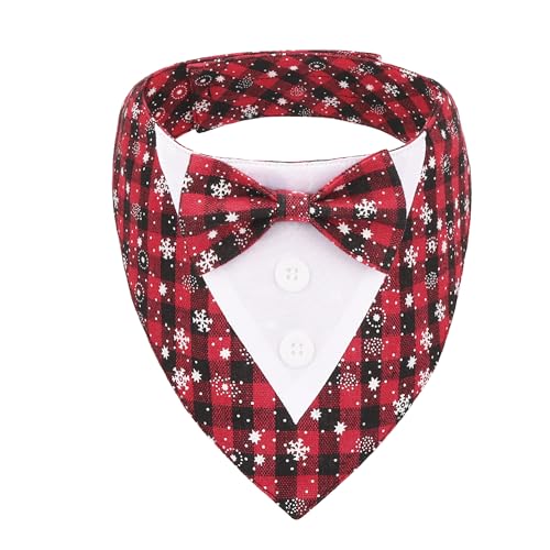 ADOGGYGO Christmas Dog Tuxedo Bandana, Red Plaid Pet Chritstmas T...
