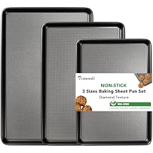 Tiawudi Baking Sheet Pan Set, 0.8mm Thick Heavy Duty Cookie Sheet with Diamond Texture Pattern, Nonstick Baking Tray for Oven, Carbon Steel Half, Jerry Roll Pan, Set of 3