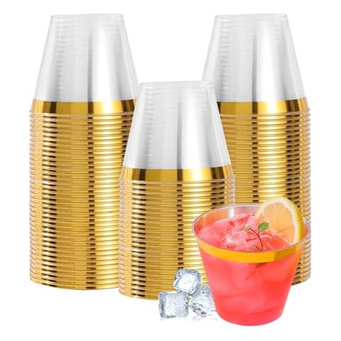 VajilaPhil 50PCS Gold Plastic Cups Cover