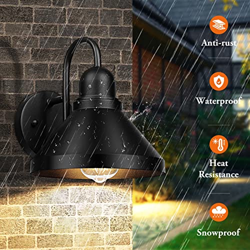 Brightever Gooseneck Outdoor Light Fixtures, 2-Pack Farmhouse Barn Lights for Porch, Industrial Black Exterior Wall Sconce for Garage, Patio, E26 Base Anti-Rust, Bulb not Included - Image 6