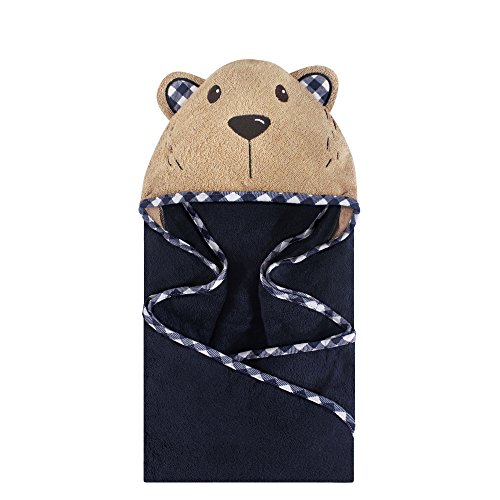 Image of Hudson Baby Unisex Baby Cotton Animal Face Hooded Towel, Plaid Bear, One Size
