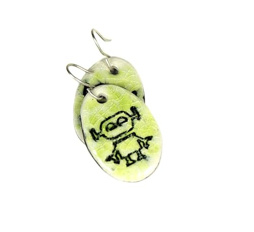 Miniatura 2 de Robot Ceramic Earrings in Lime Green