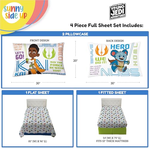 Image of Sunny Side Up Star Wars Young Jedi Adventures Full Sheet Set - 4 Piece Kids Bedding Set Includes Pillow Cover - Super Soft Yoda Microfiber Sheets