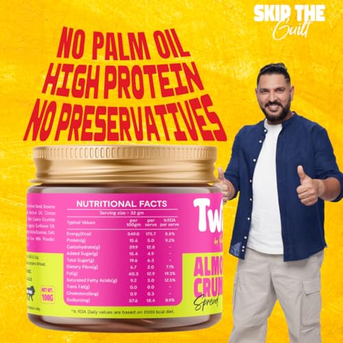 Image of Twiddles by Yuvraj Singh Almond Crumble Chocolate Spread,250G(Crunchy) - Made With 50% California Almonds & Seeds |16G Protein|70% Less Sugar|No Palm Oil|No Preservatives|Tastiest bread Spread