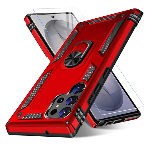 Image of for Samsung Galaxy S26 Ultra Case with Screen Protector, Heavy Duty Military Grade Shockproof Rugged Protective Cover for Samsung S26 Ultra Phone Case with Metal Ring Magnetic Kickstand (Red)