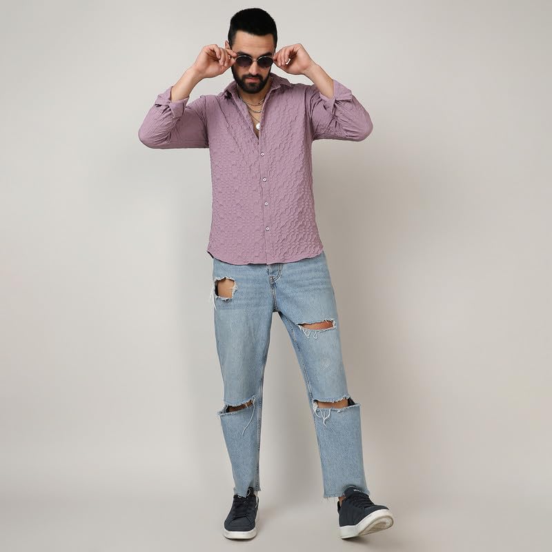 Image of CAHOOT Men's Twisted Crease Shirt for Casual Wear | Spread Collar | Long Sleeve | Button Closure | Shirt Crafted with Comfort Fit for Everyday Wear