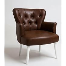 Tekli Berjer Koltuk - Kapitoneli Suni Deri - Beyaz Ah ap Ayakl  - Modern Retro Tasar m - Balkon, Ofis ve Salon Koltu u Ac  Kahverengi