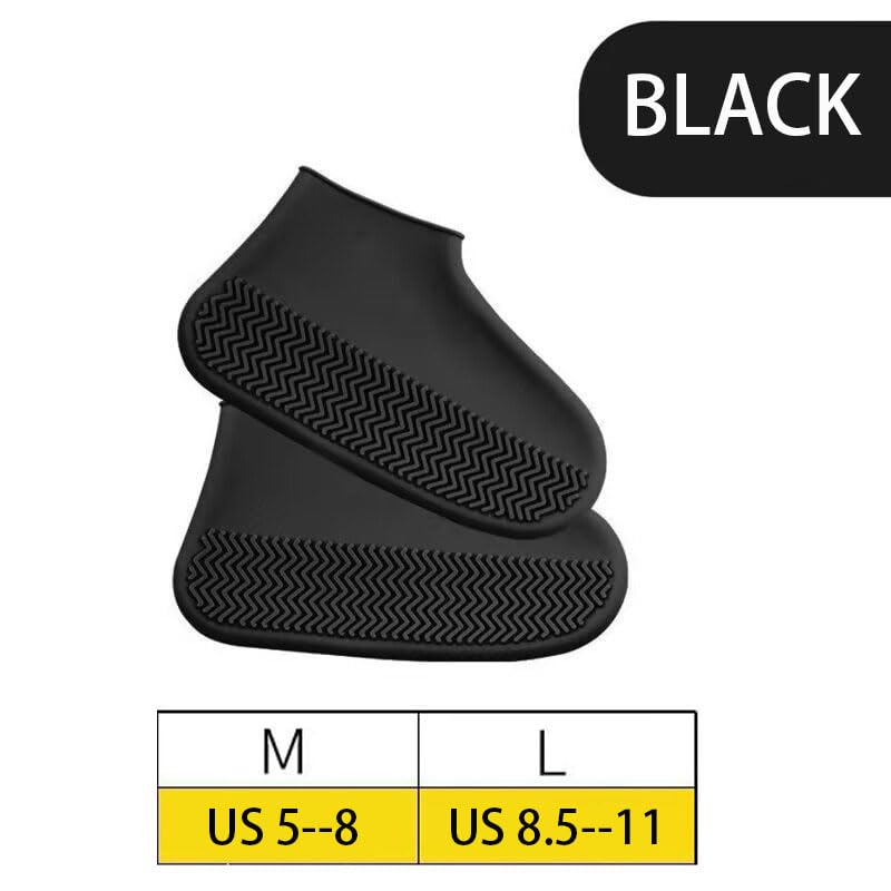 Cubiertas impermeables para zapatos de silicona, reutilizables y antideslizantes, para mujeres y hombres, color negro, talla M (US 5-8) miniatura 2