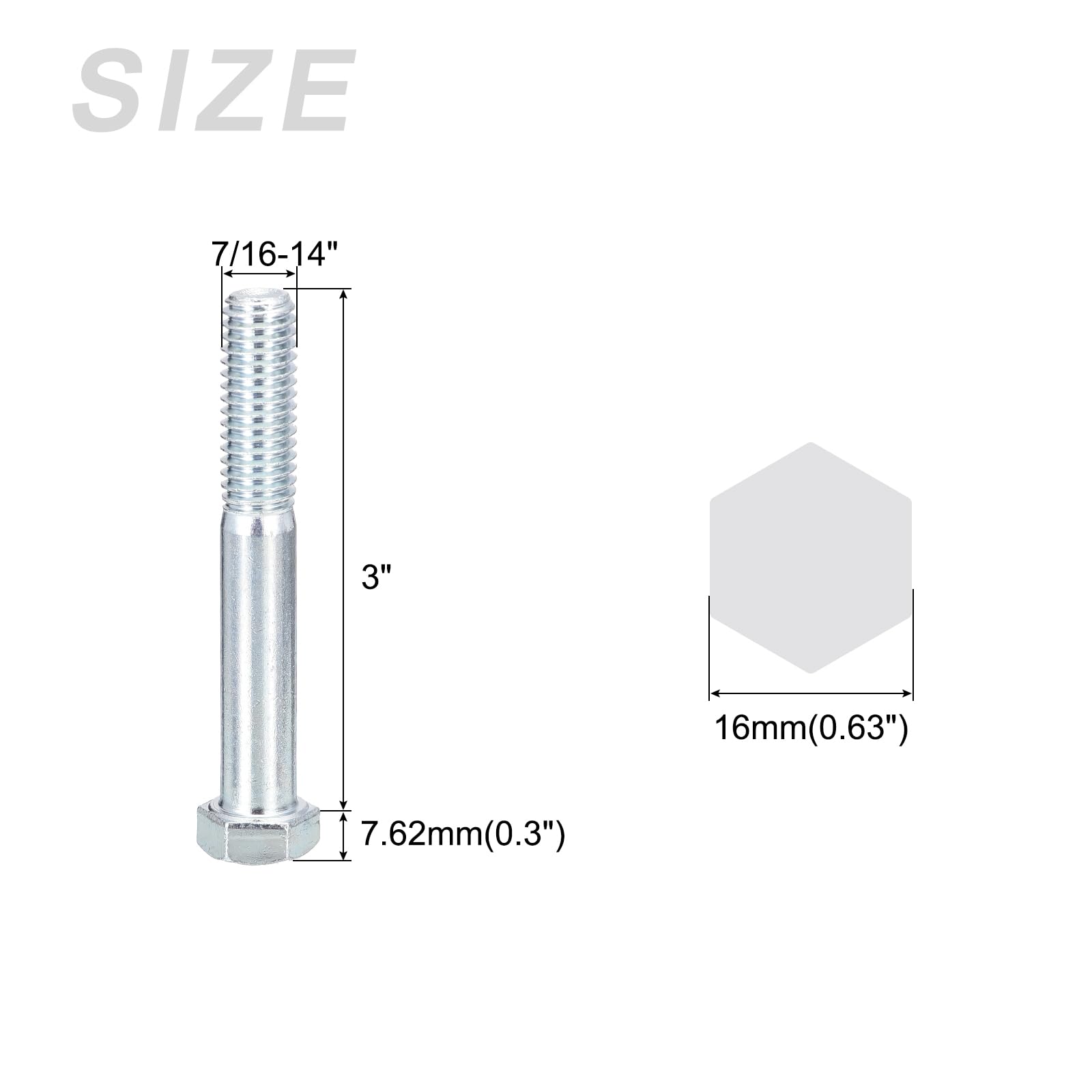 METALLIXITY Hex Bolts (7/16-14x3") 5Pcs, Carbon Steel Zinc Plated, Coarse Thread UNC Hex Head Screw Bolt - for Furniture Repair Silver - Image 2