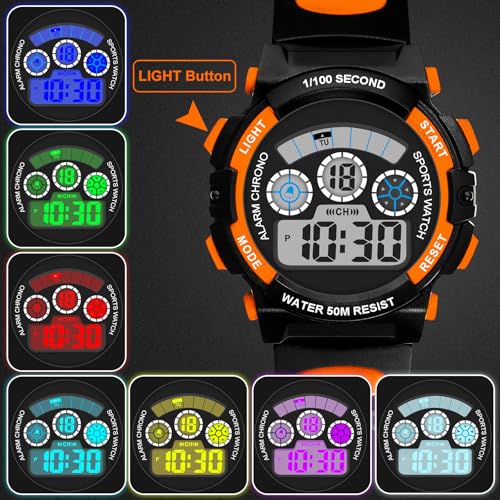 Image of Edillas Kids Digital Watch 7 Colors 50M Waterproof Sport Alarm Boys 7-15