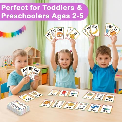 Image of PATPAT 26 My Alphabet Phonics Flash Cards for New Born Baby, ABC Learning Cards Set with Cute Cartoon Illustrations, Preschool Letter Recognition & Phonics Sight Word Flashcards with Ring Binder