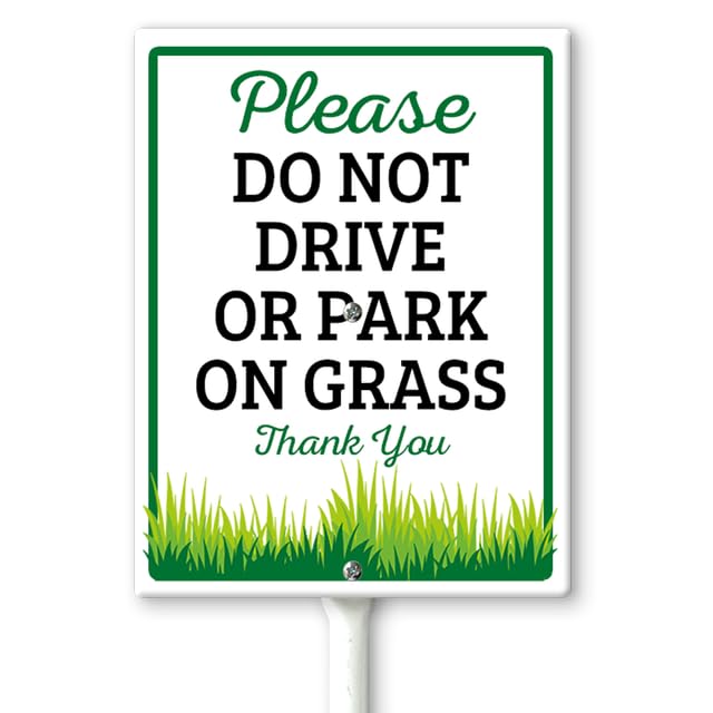 Horienteeon Please Do Not Drive Or Park On Grass Yard Sign with Stakes 11.5×15cm, Sturdy Aluminum Yard Signs Rust Free, Keep Off The Grass Yard Sign, Stay Off Grass Signs, Easy to Install