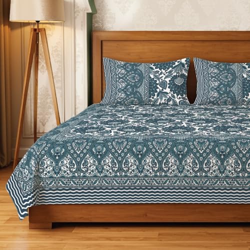 Image of Urban Space 100% Cotton Handcrafted Premium Printed Double Size Bedsheet with 2 Pillow Covers, 240 TC Cotton Double Bedsheet (90 x 100 Inches, Morbagh)