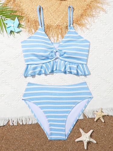 Milumia Girl's Two Piece Bikini Set Striped Ruffle Trim Cut Out Swimsuit3
