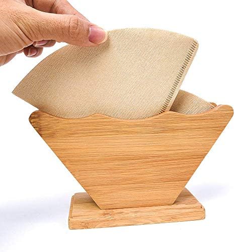 Coffee Filter Holder QBOSO Bamboo Fan Shape Filter Stand,Coffee Filter Paper Rack Shelf Dispenser for Coffee Makers Filters