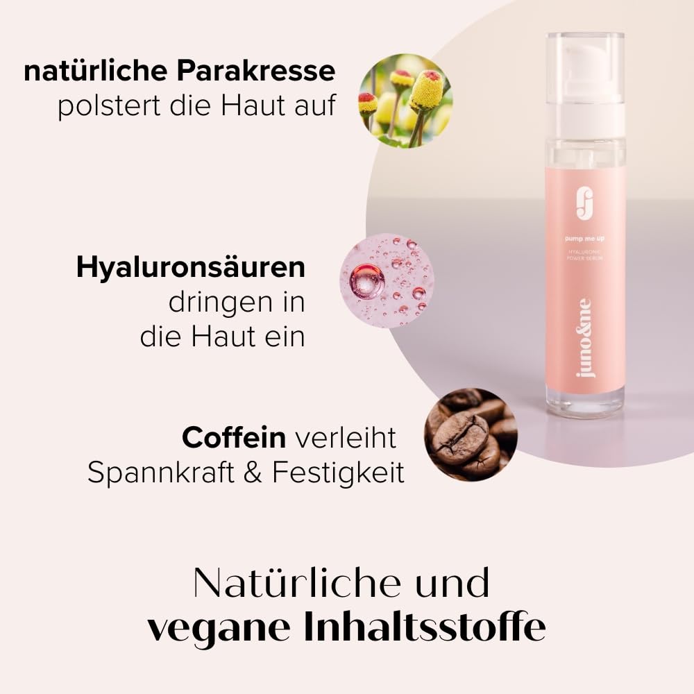 juno & me - Anti-Aging Dekolleté Serum: Hochdosiert mit Hyaluronsäure + Koffein + Parakresse - Körperpflege für Dekolleté & Brüste mit Anti-Agingeffekt - Feuchtigkeitscreme - vegan Skincare - 50ml