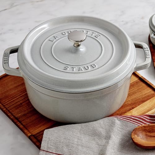Image of Staub Cast Iron 4-qt Round Cocotte - White Truffle, Made in France