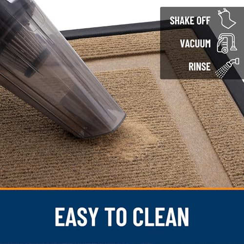 OLANLY Front Door Mat Indoor Outdoor Entrance, Waterproof All-Season, All-Weather Doormat, Sturdy Natural Rubber, Fade Resistant, Low Profile, Easy Clean Patio Porch Entryway Mat, 29.5x17, Light Brown
